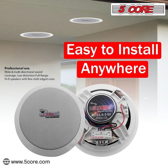 5Core Ceiling Speaker 6.5 Inch In Wall 2 Way Home Audio Mount 60W Sound System - Picture 2 of 8
